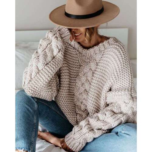 Fashion Casual Pure Knit V neck Long sleeve Sweaters
