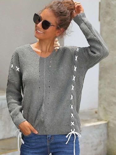 New Fashion Knit Lacing Long sleeve Sweaters