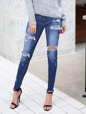 Fashion Broken hole Women Jeans Pants