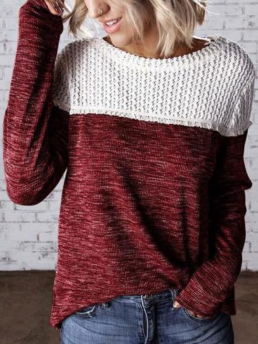 Fashion hollowed-out patchwork round neck sweaters