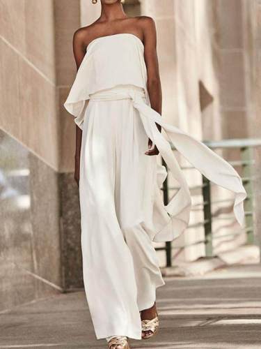 Sexy Pure Colour Belted Off-Shoulder Sleeveless Jumpsuits