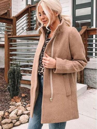 Fashion Zipper Stand collar  Woolen Coats