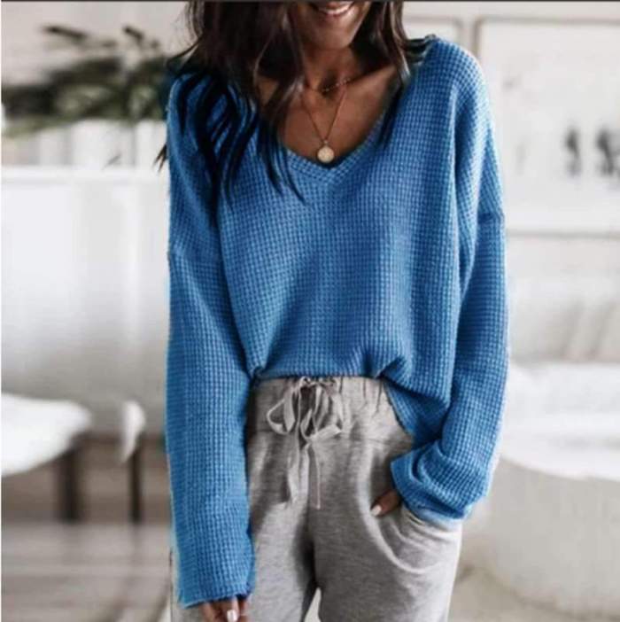 Pure Loose V neck Long sleeve Sweaters
