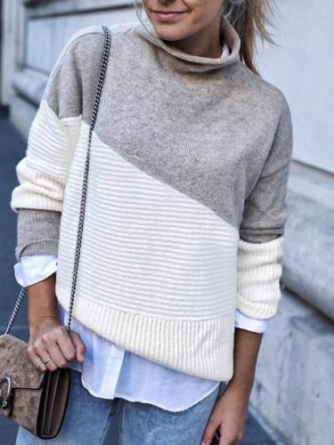 High Neck  Patchwork Sweaters