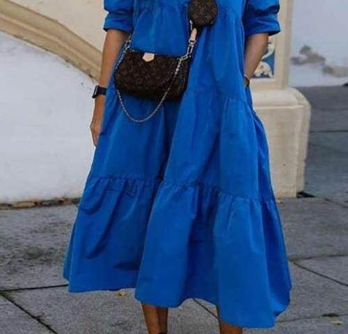 Fashion Casual Loose Pure Gored Round neck Half sleeve Maxi Dresses