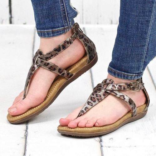 Leopard printed flat heels Roman shoes sandals for women