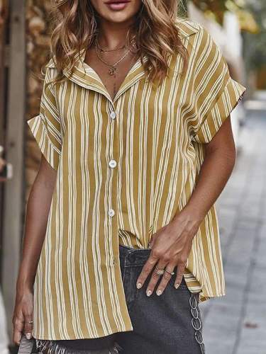 Loose Striped short sleeve  blouses tops