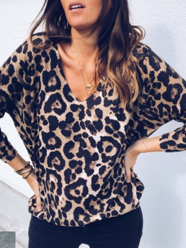 Fashion Autumn Leopard Print Woman Long Sleeve T-shirts