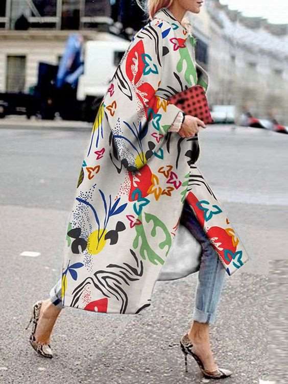 Fashion Casual Print Lapel Long sleeve Trench Coats
