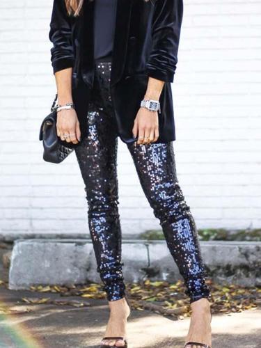 Sequined slacks for beaded stretch pencil trousers long pants