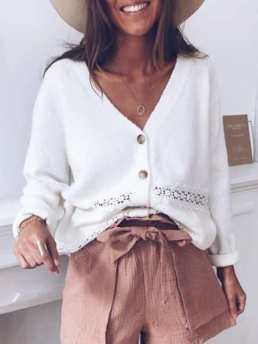 Fashion Hollow out Long sleeve V neck Cardigan