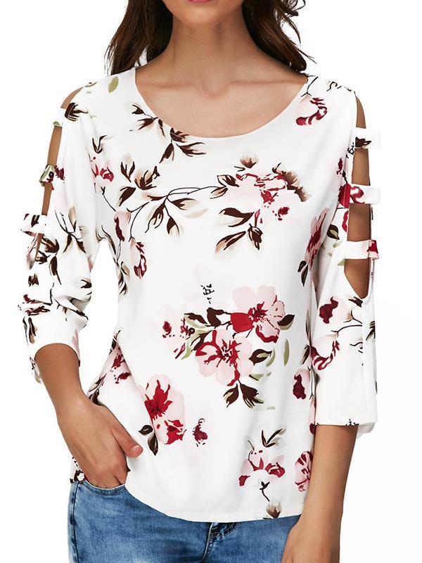 Fashion casual floral print long sleeve T-shirts