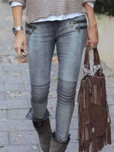 Fashion zippers slim women long denim pants jeans