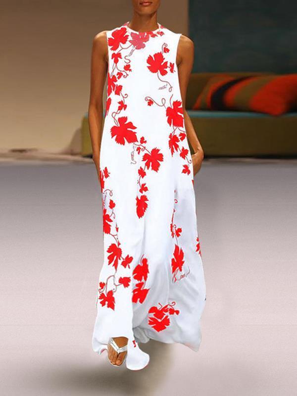 Stylish Round Neck Sleeveless Printed Long Maxi Dresses For Women