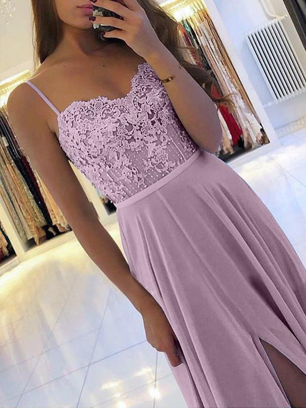 Strap women elegant long lace Evening dresses