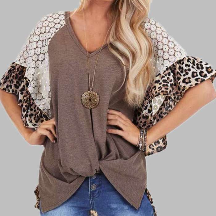 Loose Casual V neck Gored T-Shirts
