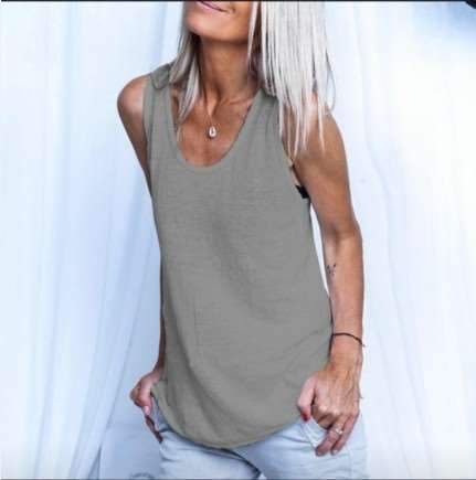 Casual Loose Pure Round neck Sleeveless Vests