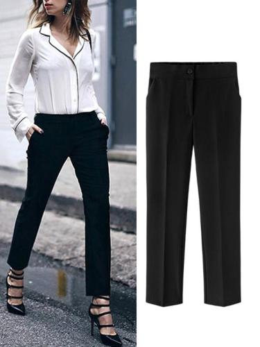 Solid Slim Woman Daily Office Pants