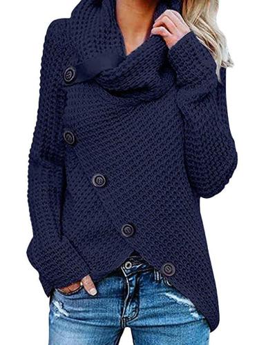 Pure High collar Knit Long sleeve Cardigan Sweaters