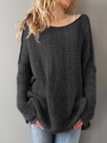 Loose Solid Color Knitting Sweater Tops