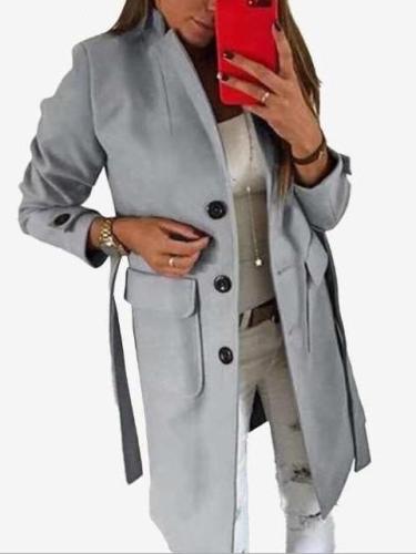 Fashion Pure Stand collar Long sleeve Fastener Belt Trench Coats