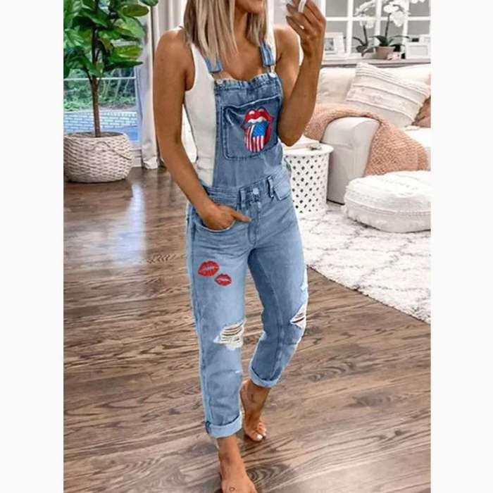 Fashion Print Jeans Jumpsuits