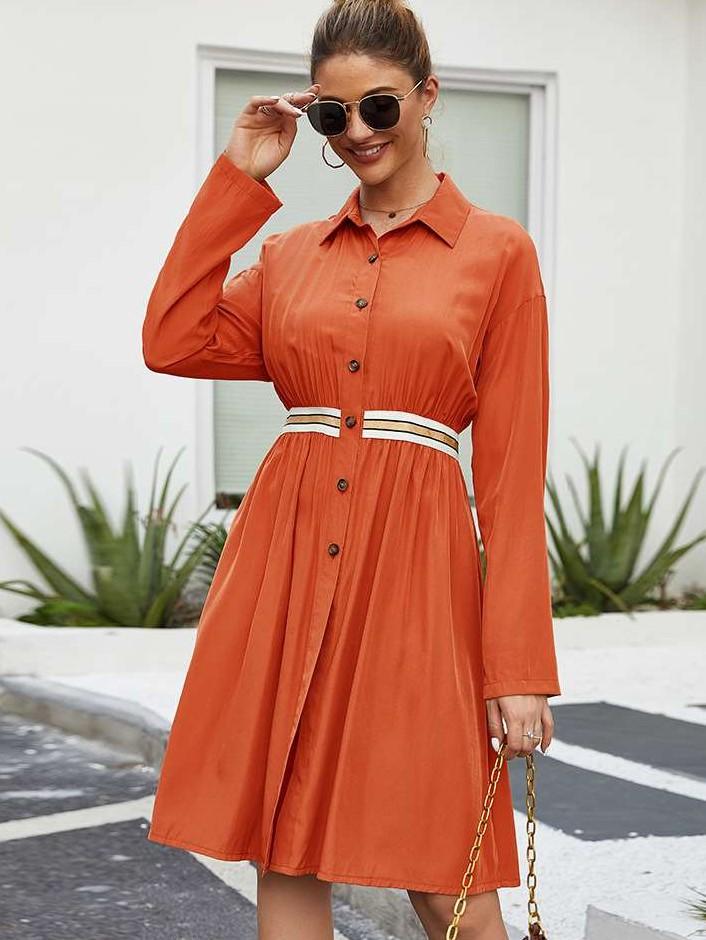 orange skater skirt outfit