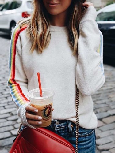 Fashion Stripe Round neck Long sleeve Knit Sweaters