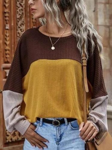 Fashion Casual Gored Round neck Long sleeve Knit Sweaters
