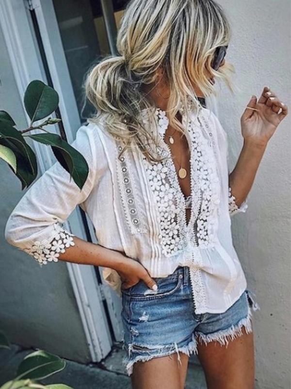 SWEET MARY CROCHET LACE LOOSE BLOUSES