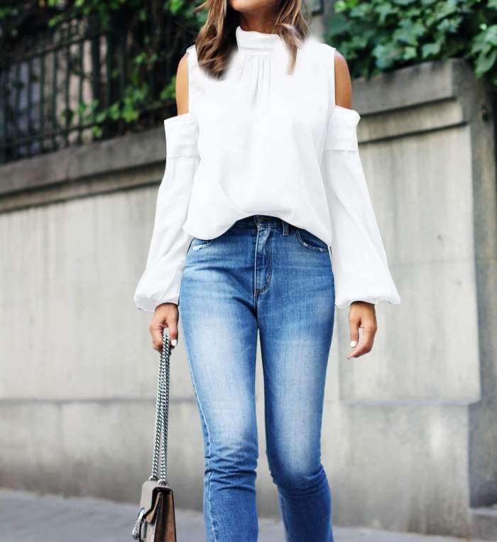 Sexy Off shoulder Long sleeve High collar Blouses