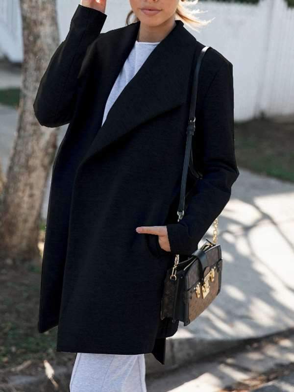 Stylish women fashion big lapel long coats