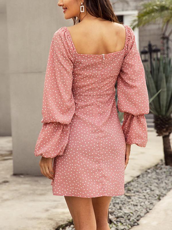 Sweet long sleeve polka dot printed women vacation dresses