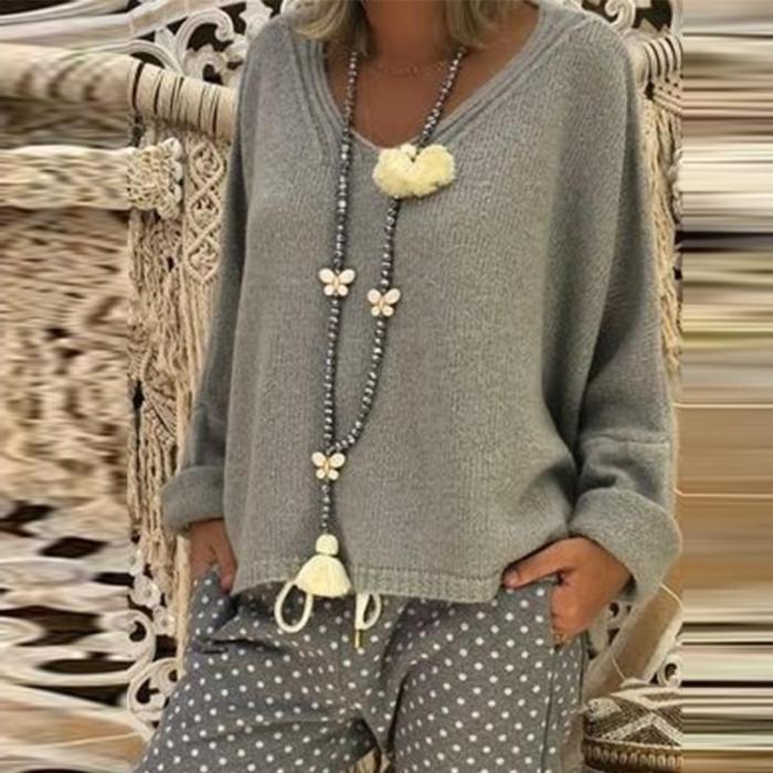 V Neck Long Sleeve Plain Casual Knitting Sweaters