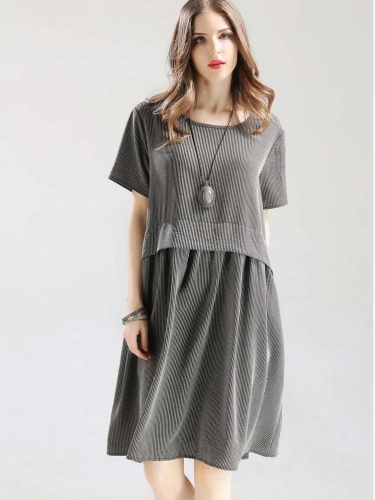 Casual Stripe Short sleeve Round neck Loose Shift Dresses