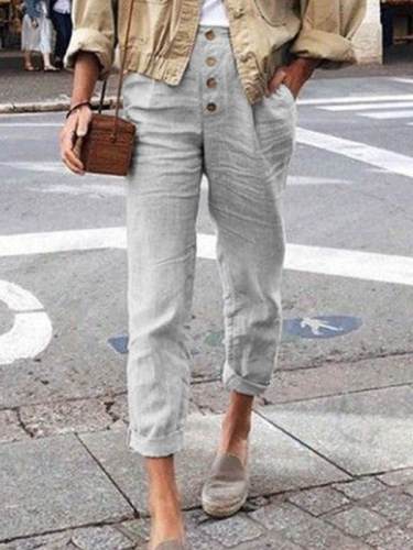 Women plain button fashion long pants