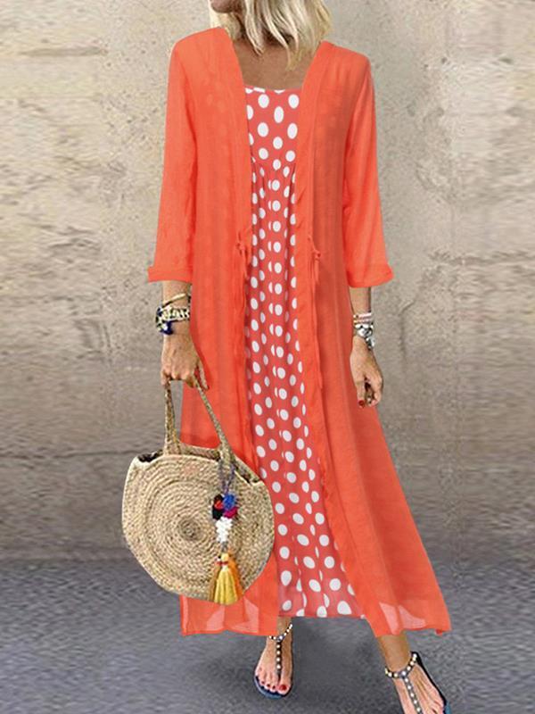 Loose Polka dot long sleeve plus-size two-pieces maxi dresses