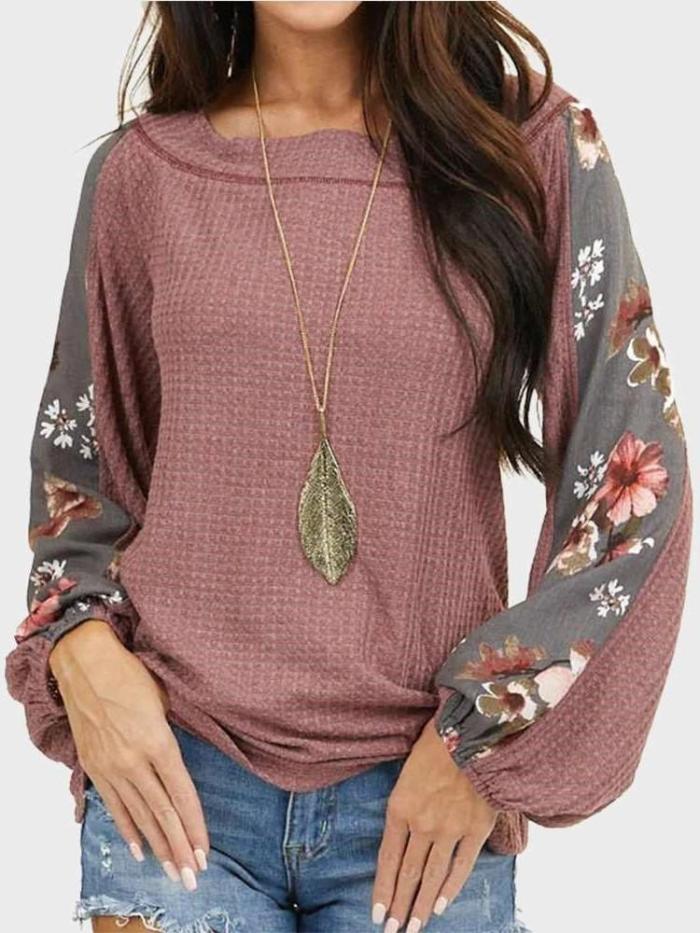 Casual Loose Print Round neck Long sleeve Sweaters