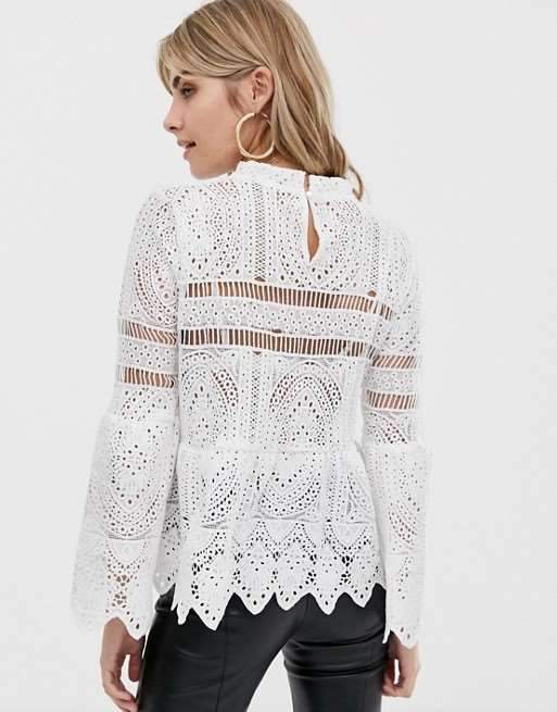 Fashion Lace Hollow out  Mandarin sleeve Blouses