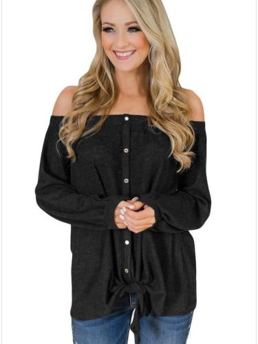 Off shoulder Pure Long sleeve T-Shirts