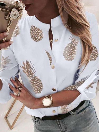 Casual Print Stand collar Long sleeve Blouses