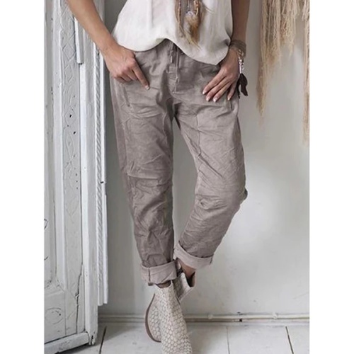 Women Vintage Pockets Solid Pants