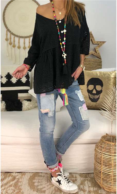 Casual Loose Pure Lace Hollow out Long sleeve T-Shirts