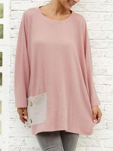 Loose Knit Long sleeve Pocket Round neck Sweaters