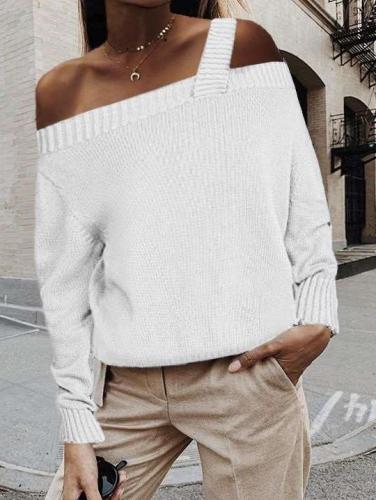 Fashion Pure Knit Off shoulder Vest Long sleeve Sweaters
