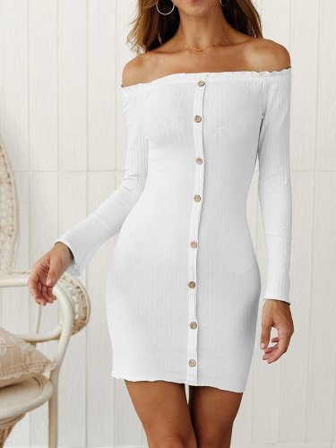 Pure One shoulder Long sleeve Fastener Bodycon Dresses