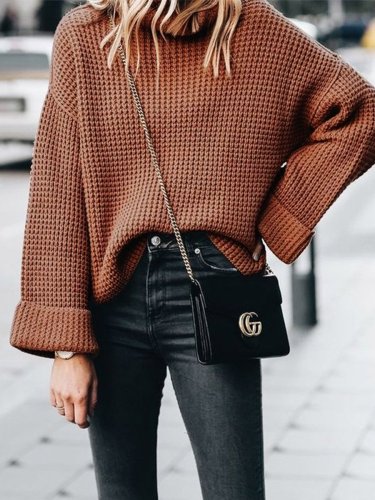 Solid Color Turtleneck Woman Sweater
