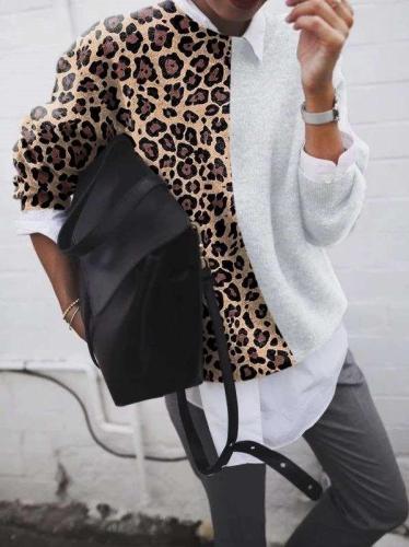 Fashion Leopard grain patchwork knit top Sweater