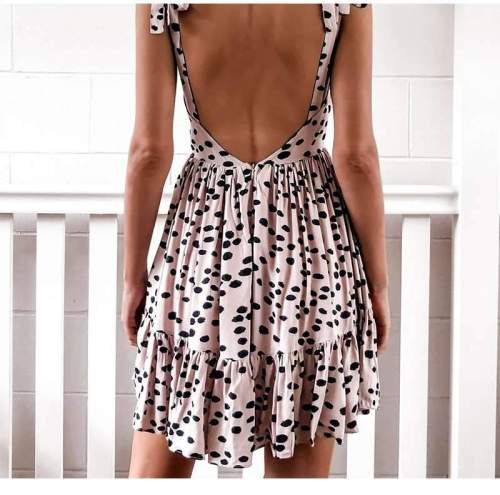 Casual Sexy Point print Vest Backless Vacation Dresses