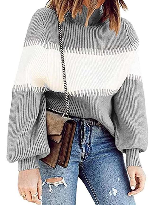 Fashion Stripe Knit High collar Long sleeve Sweaters